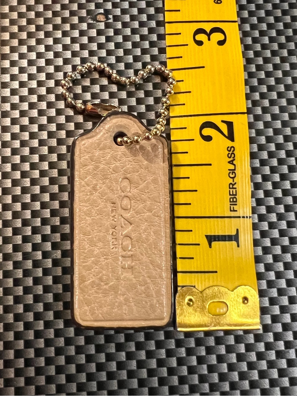 Coach tan Leather hang Tag with silver Ball Chain hardware